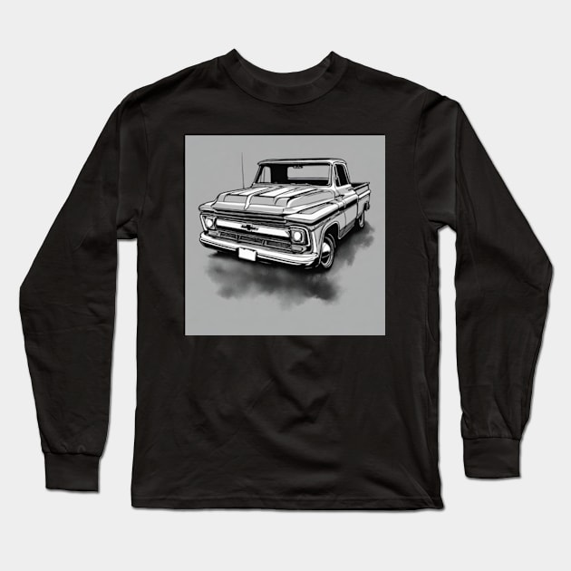 Chevy C-10 Pickup cool design art black and white Long Sleeve T-Shirt by cloudviewv2